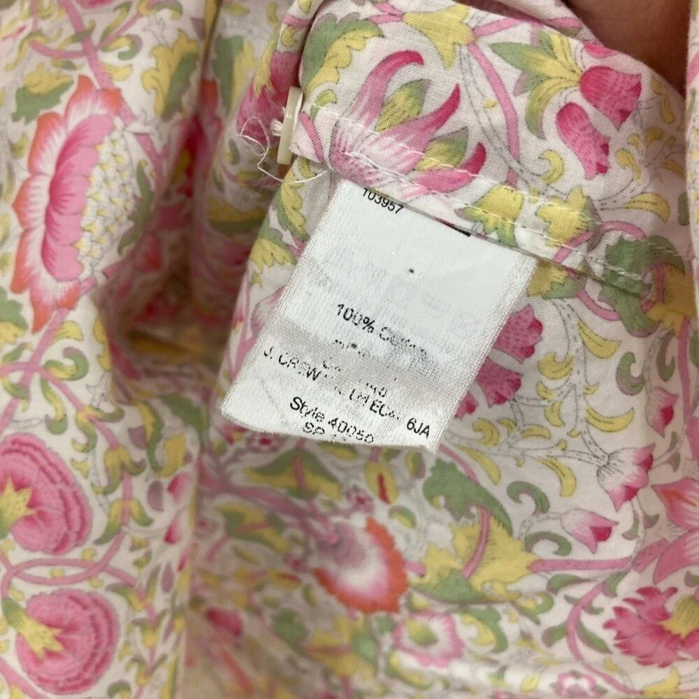 J. Crew sz 2 Liberty Art Fabric Pink Green Floral Lodden‎ Print Button Up Preppy